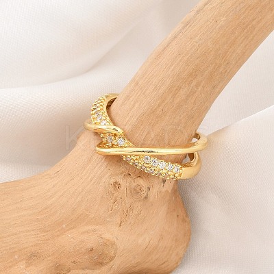 Rack Plating Brass Micro Pave Clear Cubic Zirconia Cuff Rings for Women RJEW-M028-114G-1