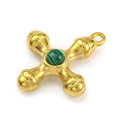 Synthetic Malachite & 304 Stainless Steel Cross Pendants LS-STAS-H221-01G-04-1