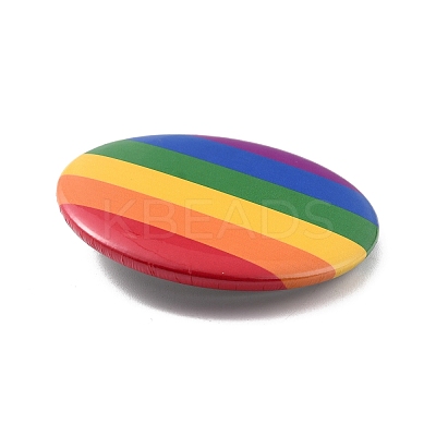 Flat Round Rainbow Strip Iron Brooch JEWB-P009-A01-1
