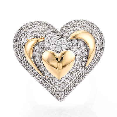 Brass Micro Pave Cubic Zirconia Adjustable Open Cuff Rings for Women RJEW-N051-07GP-1