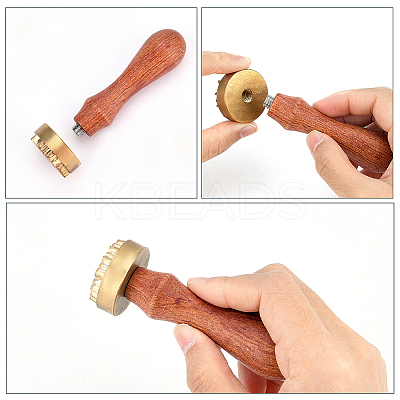 1Pc Pear Wood Handle with 1pc Brass Stamp Head DIY-OC0012-40B-1