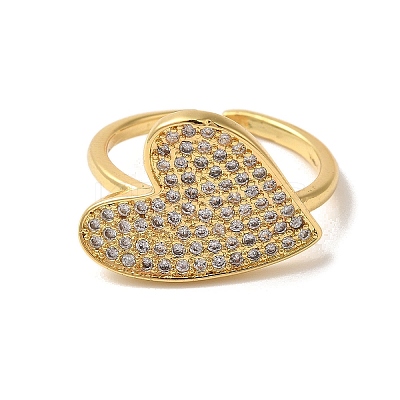 Brass Micro Pave Cubic Zirconia Open Cuff Rings for Women RJEW-G325-01D-G-1
