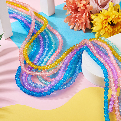 7 Strands 7 Colors Baking Paint Transparent Crackle Glass Bead Strands DGLA-TA0001-02-1