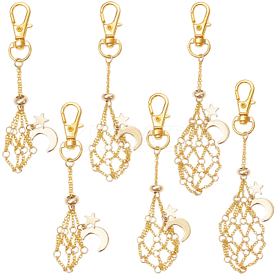 6Pcs 3 Styles Moon Alloy Swivel Lobster Claw Clasps & Brass Cable Chains AJEW-SC0003-98G-1