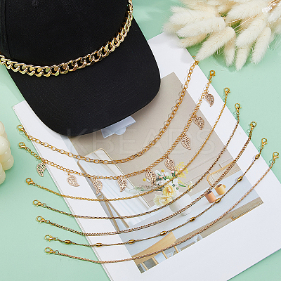 8Pcs Iron & 304 Stainless Steel & Aluminum Chain Baseball Cap Chains HJEW-DC00070-1