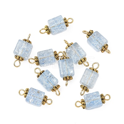 10Pcs Transparent Crackled Glass Cube Connector Charms PALLOY-JF03944-1