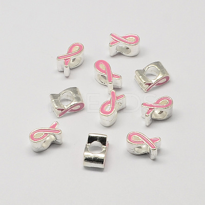 Alloy Enamel Awareness Ribbon Large Hole European Beads MPDL-R036-41B-1