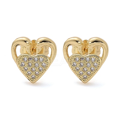 Valentine's Day Heart Brass Micro Pave Clear Cubic Zirconia Stud Earrings EJEW-D305-22G-04-1