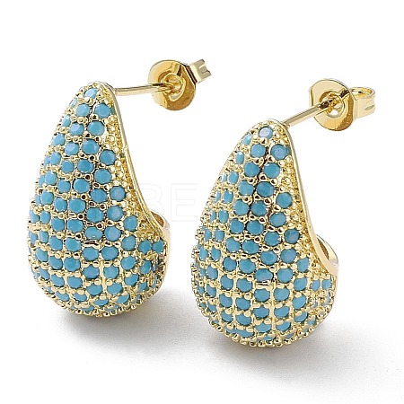 Cubic Zirconia Teardrop Stud Earrings EJEW-H137-01G-02-1