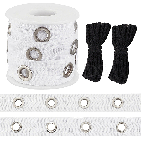Olycraft 5 Yards Cotton Ribbons with Platinum Tone Iron Eyelet Rings OCOR-OC0001-35A-1