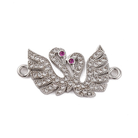 Rack Plating Brass Micro Pave Cubic Zirconia Couple Swan Connector Charms KK-Z070-13P-1