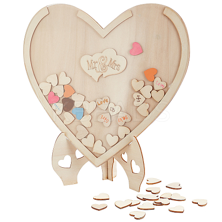 Heart Shape Wooden Guest Book Ornaments DJEW-WH0034-80-1