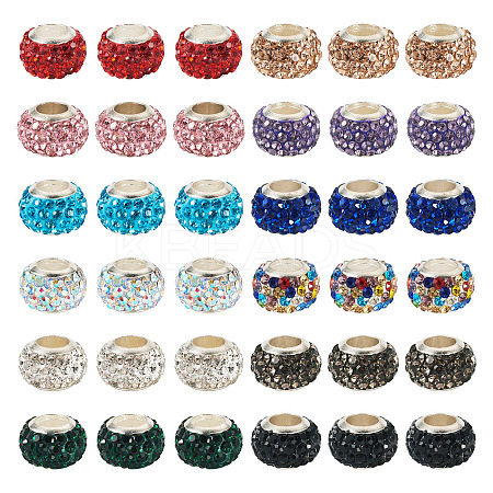 36Pcs 12 Colors Alloy Clay Pave Rhinestone European Beads ALRI-TA0001-30-1