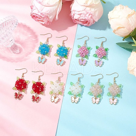 304 Stainless Steel Flower with Butterfly Dangle Earrings EJEW-MZ00455-1