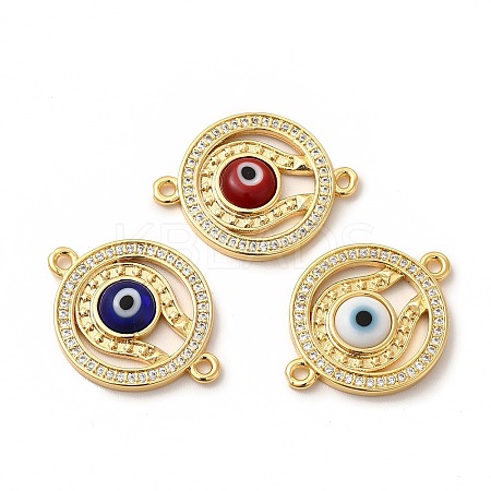 Rack Plating Real 18K Gold Plated Brass Micro Pave Clear Cubic Zirconia Connector Charms ZIRC-L102-03G-1