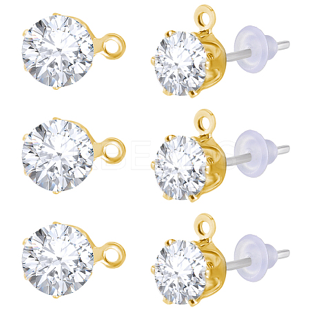 30Pcs Clear Cubic Zirconia Stud Earring Findings EJEW-BBC0002-07A-1