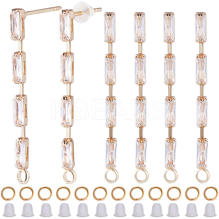 6Pcs Brass Pave Clear Cubic Zirconia Rectangle Tassel Stud Earring Findings DIY-CN0002-77-1