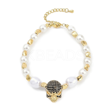 Rack Plating Brass Micro Pave Cubic Zirconia Charm Bracelets BJEW-P341-14G-1