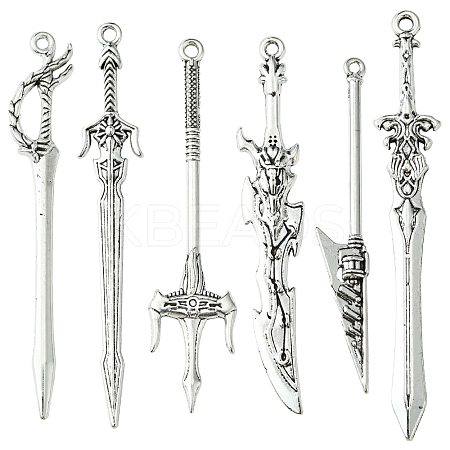 60Pcs 6 Styles Tibetan Style Alloy Big Pendants TIBEP-FS0001-26-1
