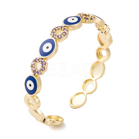 Brass Pave Cubic Zirconia Open Cuff Bangles for Women BJEW-S147-17G-A-1