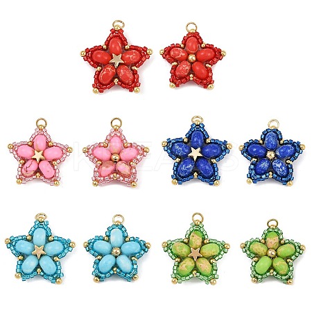 Handmade Glass Seed Beaded & Synthetic Dyed Imperial Jasper Beads Pendants PALLOY-MZ00752-1