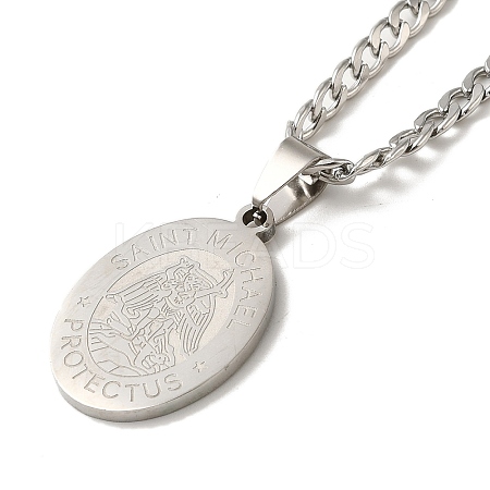 Non-Tarnish Oval with Angel Pendant Necklaces NJEW-C043-04P-1