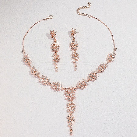 Ear of Wheat Alloy Crystal Rhinestone Pendant Necklaces & Stud Dangle Earrings Sets FS-WGD4E70-02-1