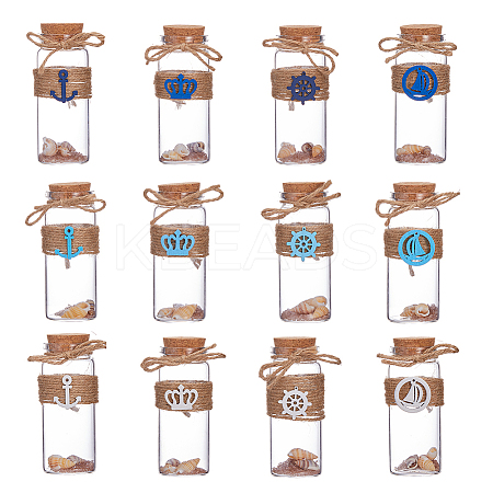 12Pcs Natural Sea Shell Conch Bead in Transparent Glass Bottle Display Decorations AJEW-AB00165-1