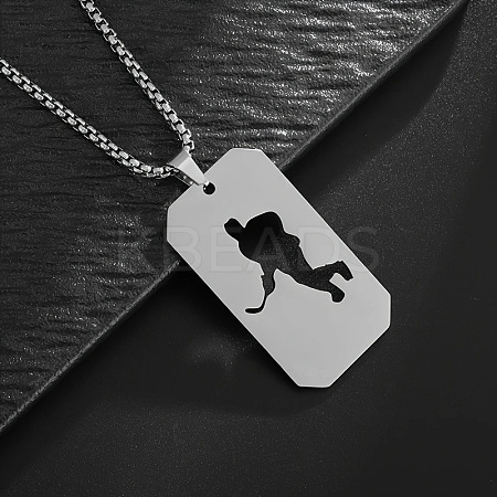 304 Stainless Steel Hollow Cut Hockey Player Pendant Necklaces FS-WGFDD7E-01-1