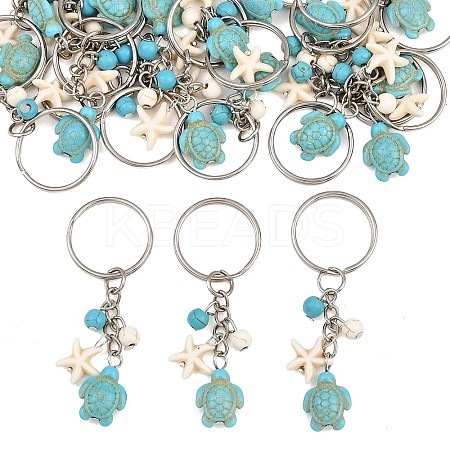 20Pcs Turtle with Starfish Synthetic Turquoise Pendant Keychains KEYC-CP0001-47A-1