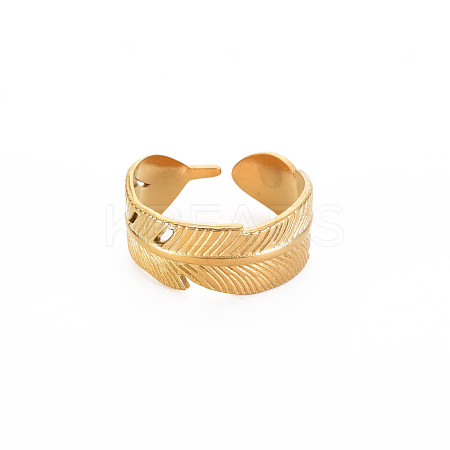 Ion Plating(IP) 304 Stainless Steel Leaf Wrap Open Cuff Ring for Women RJEW-S405-213G-1