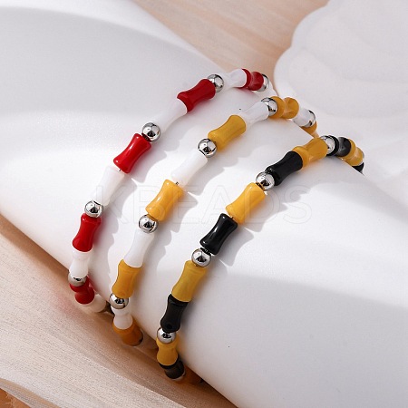 304 Stainless Steel Beaded Bracelets for Women BJEW-M056-05P-1