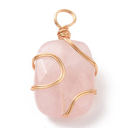 Natural Rose Quartz Rectangle Pendants PALLOY-JF02106-03-1