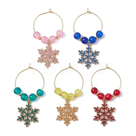 Snowflake Alloy Enamel Pendants Wine Glass Charms Sets AJEW-JO00229-1