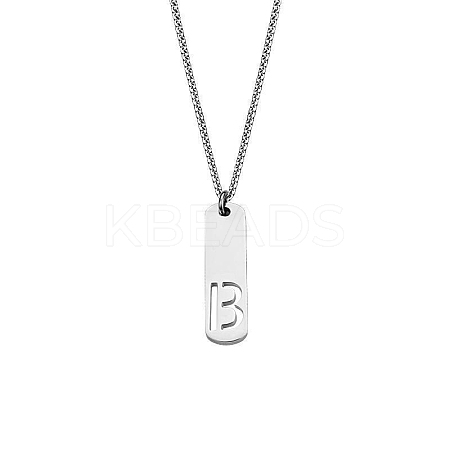 304 Stainless Steel Rectangle with Laser Cut Initial Pendant Necklaces FS-WG71FEF-06-1