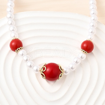 Brass & ABS Imitation Pearl Round Graduated Beaded Necklaces NJEW-D314-03G-1