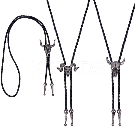 3Pcs 3 Styles Alloy Goat Cattle Bolo Tie Necklaces NJEW-GA0001-10-1