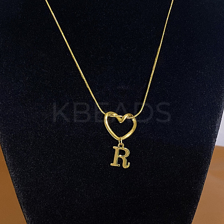304 Stainless Steel Heart with Initial Pendant Necklaces for Women FS-WG4DC9E-18-1