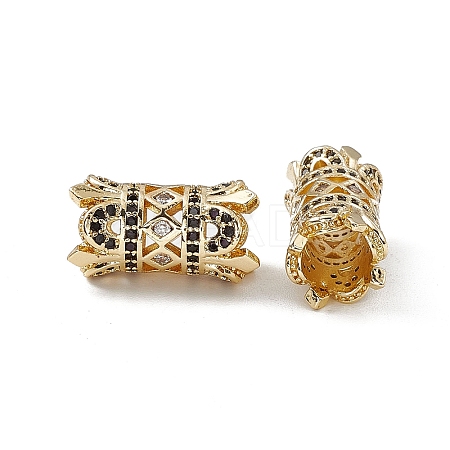 Brass Micro Pave Black Cubic Zirconia European Beads KK-E068-VB474-1