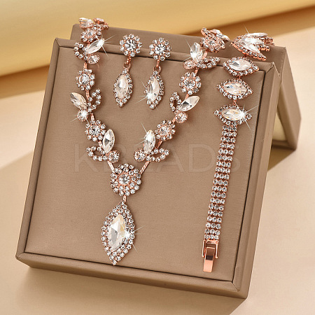 Horse Eye Brass Rhinestone Cup Chains Pendant Necklaces & Bracelets & Stud Dangle Earrings Sets FS-WGAAA30-04-1