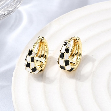 Tartan Pattern Brass Enamel Hoop Earrings for Women LS-EJEW-G460-01G-1