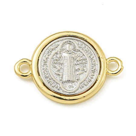 Rack Plating Brass Saint Benedict Medal Connector Charms KK-Z067-08G-01-1