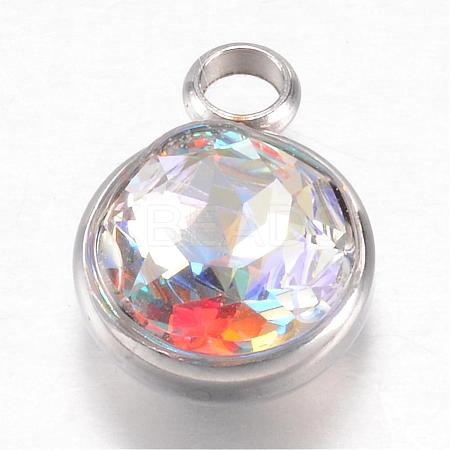 304 Stainless Steel Glass Rhinestone Charms STAS-G082-10-1