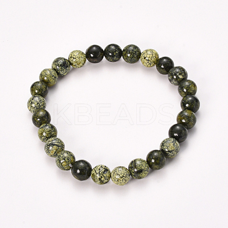 Natural Serpentine/Green Lace Stone Beaded Stretch Bracelets BJEW-Q692-53-10mm-1