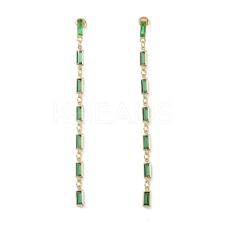 Cubic Zirconia Rectangle Dangle Stud Earrings EJEW-P206-03G-01-1