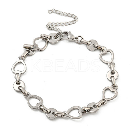 Non-Tarnish 304 Stainless Steel Heart Link Chains Bracelets for Men & Women LS-BJEW-D042-08P-1