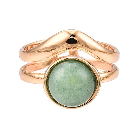 Round Natural Green Aventurine Finger Rings RJEW-N046-10C-1
