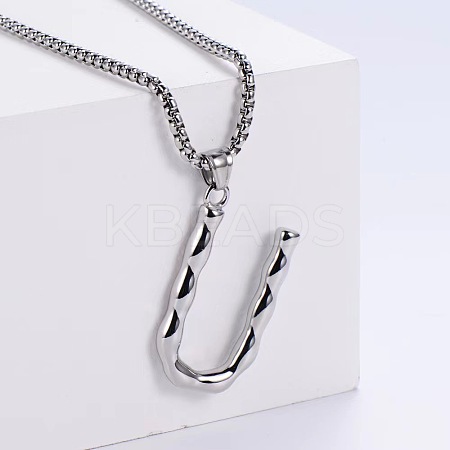 3Pcs 304 Stainless Steel Textured Letter Pendant Box Chain Necklaces LW4134-47-1