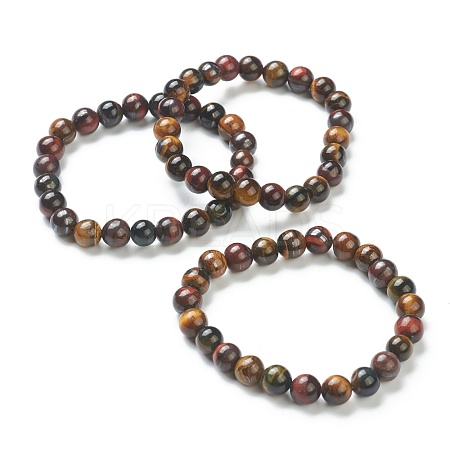 Natural Tiger Eye Beaded Stretch Bracelets BJEW-D446-C-43-1