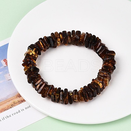 Natural Amber Beaded Stretch Bracelets for Men Women BJEW-T018-18-1